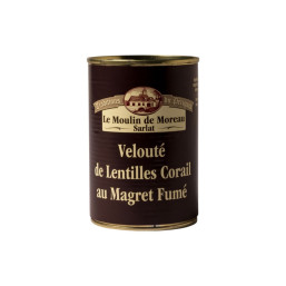 Velouté aux lentilles corail et magret fumé