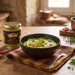 Mousseline de petits pois aux lardons fumés 380g