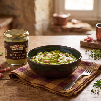 Mousseline de petits pois aux lardons fumés 380g
