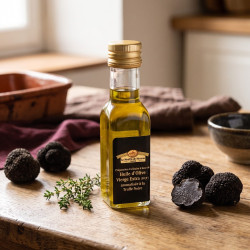 Préparation culinaire à base d'huile dolive vierge extra (99,9%) aromatisée à la truffe noire