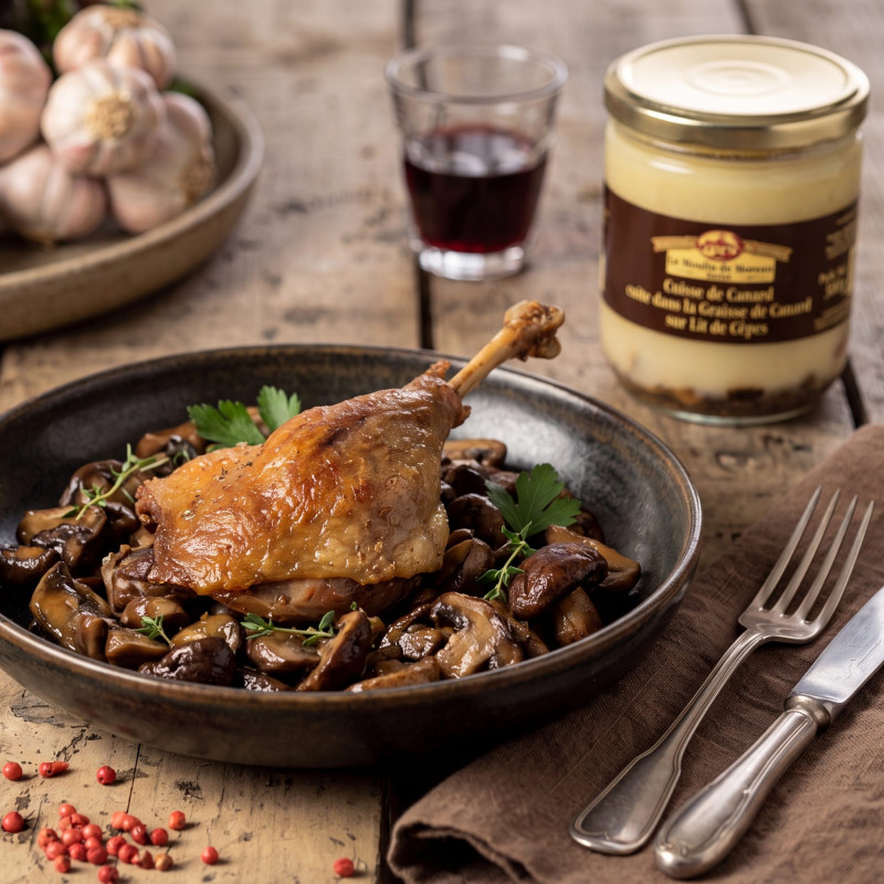 Cuisse de canard cuite dans la graisse de canard sur lit de cèpes 380G