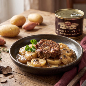 Farçou à la truffe dété sur lit de pomme de terre