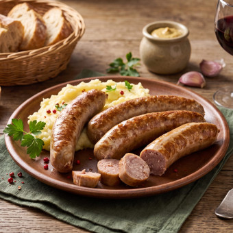 Saucisses de Toulouse supérieures cuites et dorées au four