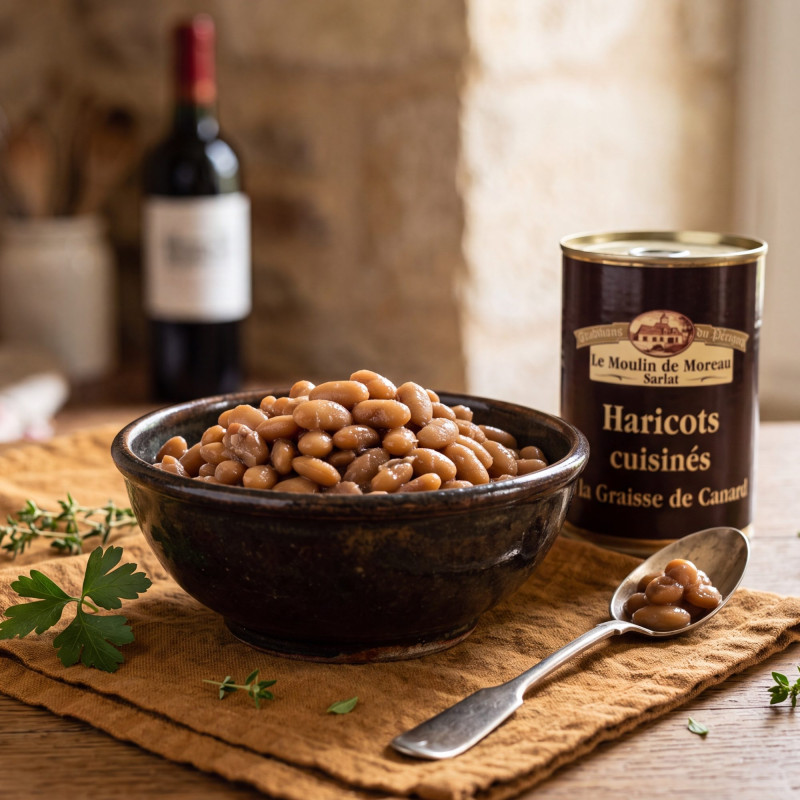 Haricots lingots cuisinés à la graisse de canard