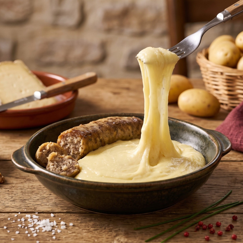 Aligot et sa saucisse aux tripoux