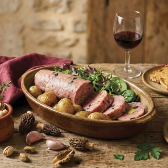 Saucisson à cuire aux pistaches et aux morilles